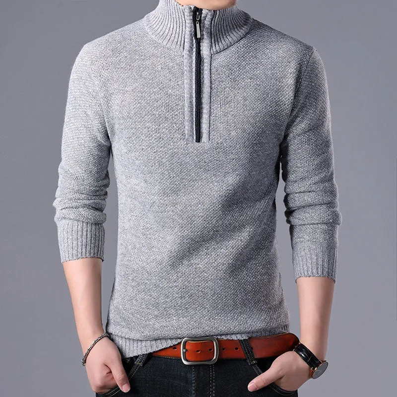 2023 Men'S Sweaters Stand Collar Autumn Winter Warm Cashmere Wool Zipper Pullover Sweaters Man Casua