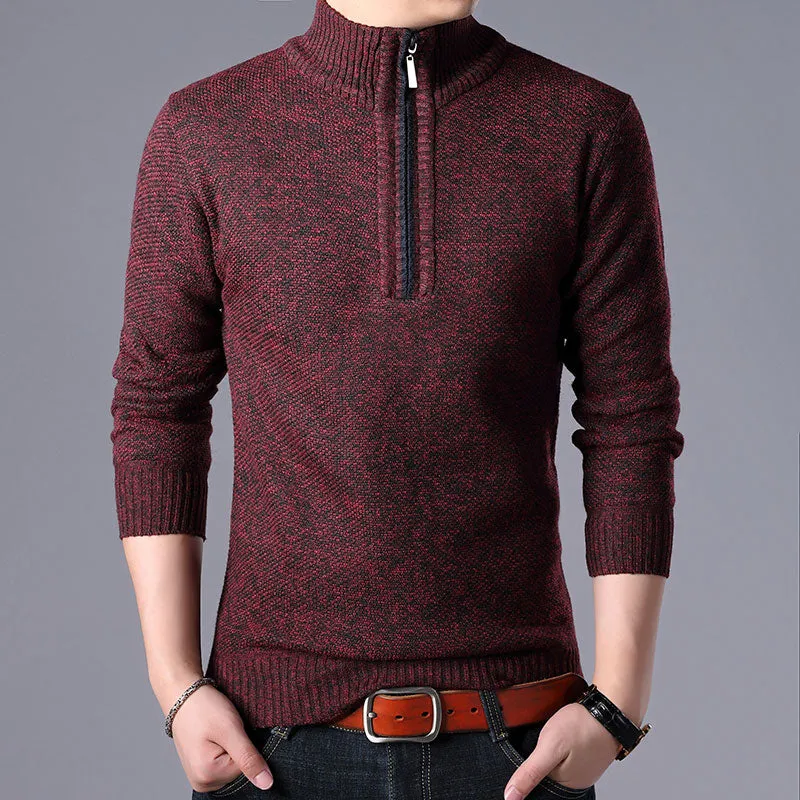 2023 Men'S Sweaters Stand Collar Autumn Winter Warm Cashmere Wool Zipper Pullover Sweaters Man Casua