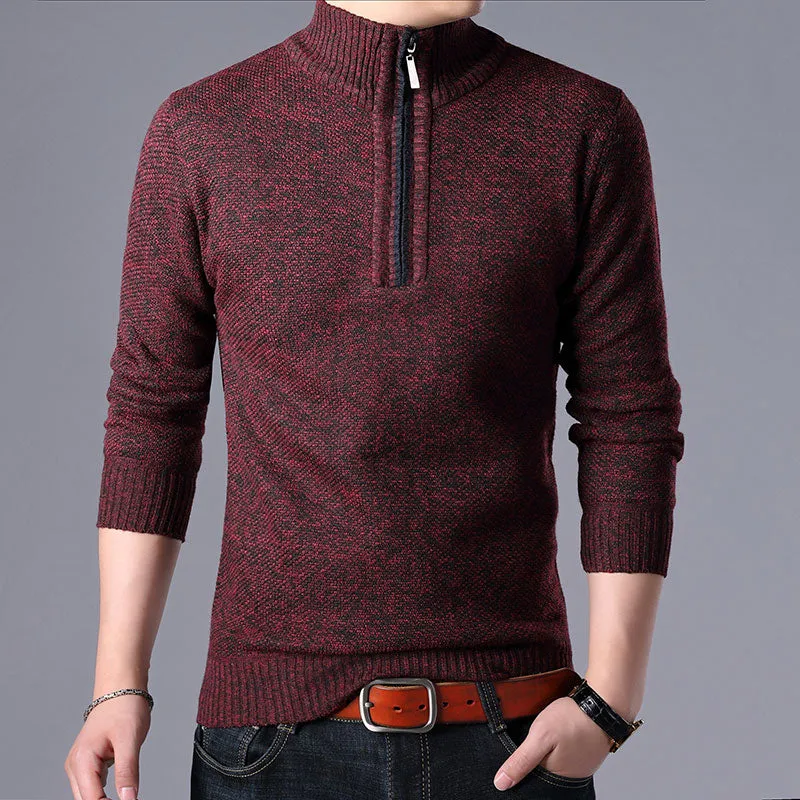 2023 Men'S Sweaters Stand Collar Autumn Winter Warm Cashmere Wool Zipper Pullover Sweaters Man Casua