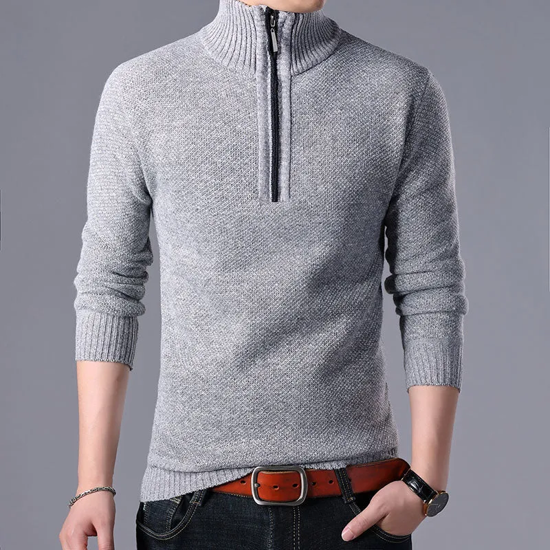 2023 Men'S Sweaters Stand Collar Autumn Winter Warm Cashmere Wool Zipper Pullover Sweaters Man Casua