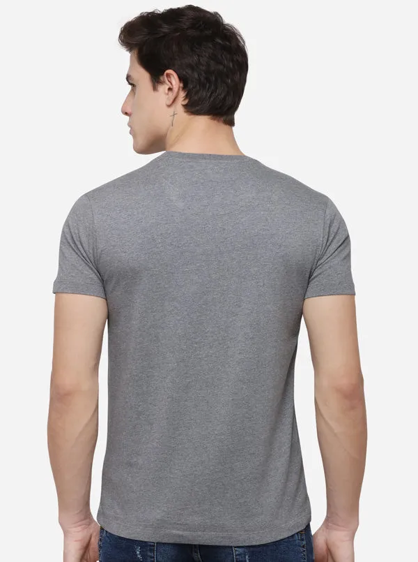 Antra Melange Solid Slim Fit T-Shirt | JadeBlue