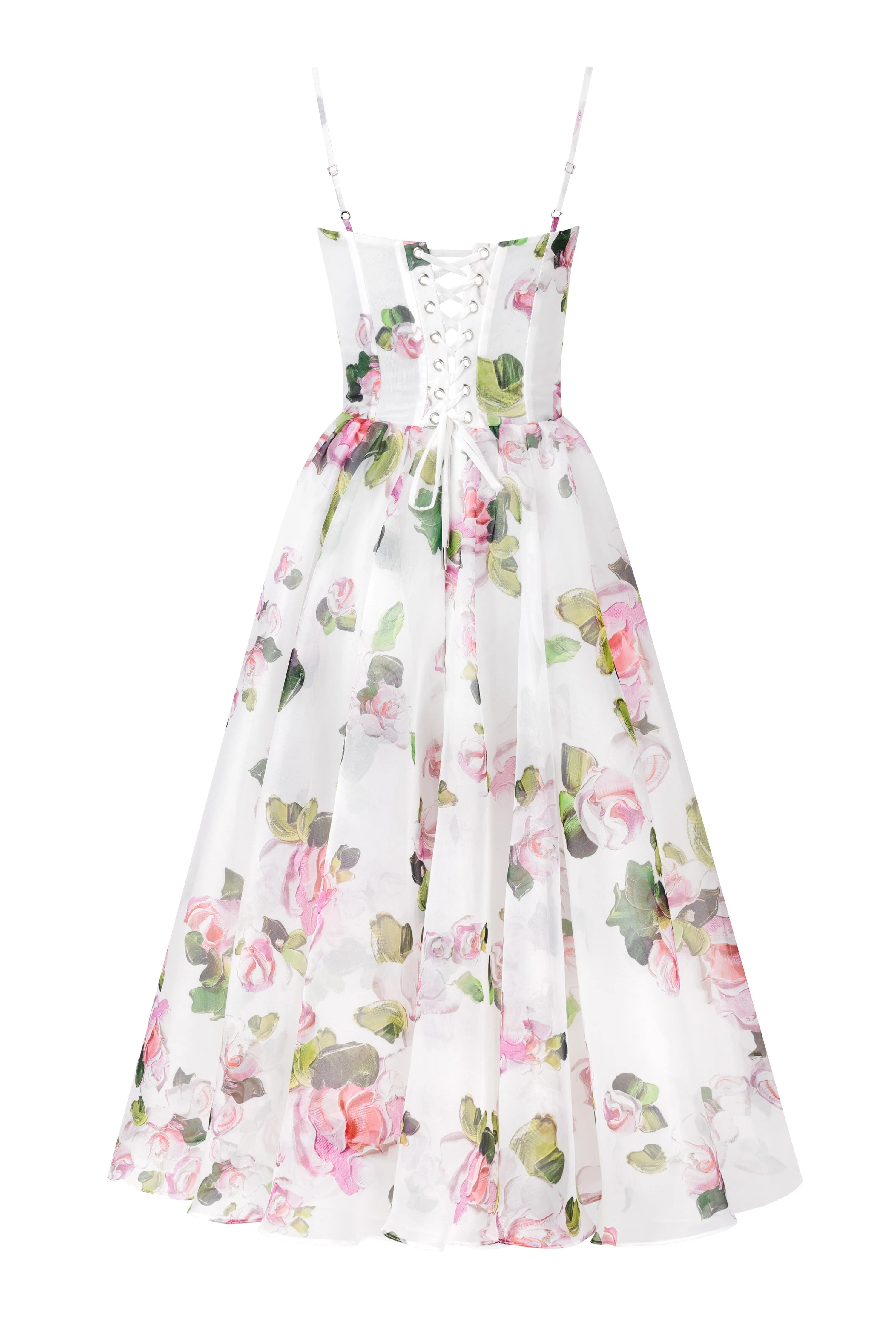 Apple Blossom spaghetti strap midi dress