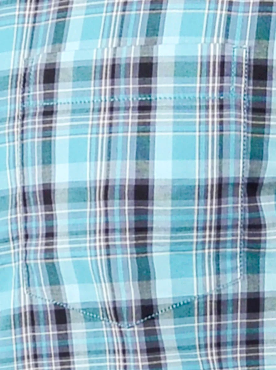 Aqua Blue Checked Slim Fit Casual Shirt | JadeBlue