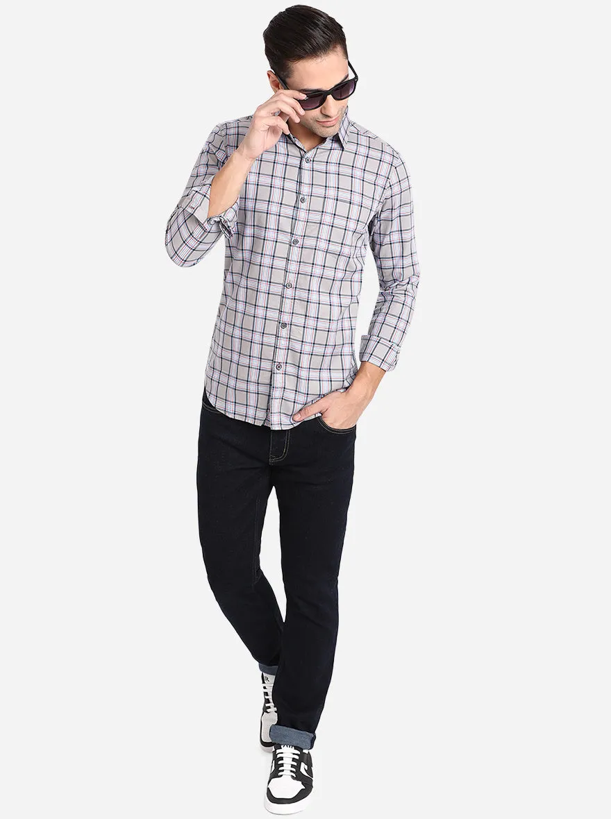 Ash Grey Checked Slim Fit Semi Casual Shirt | JadeBlue