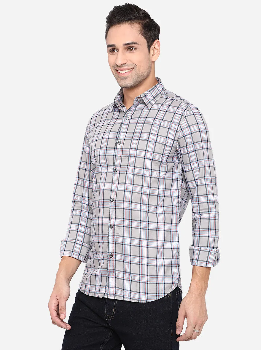 Ash Grey Checked Slim Fit Semi Casual Shirt | JadeBlue