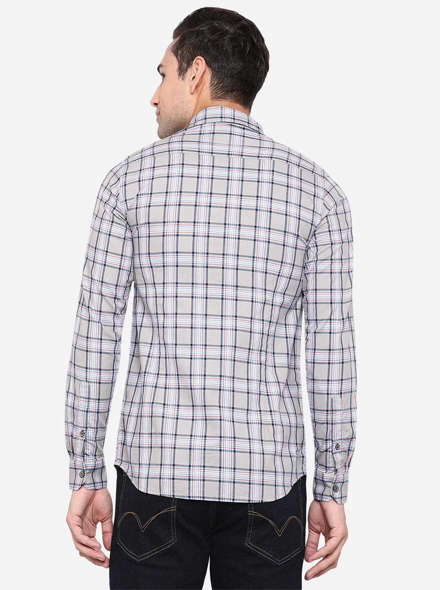 Ash Grey Checked Slim Fit Semi Casual Shirt | JadeBlue