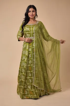 Bandhej Anarkali Ghatchola Silk Suit with Zardozi work