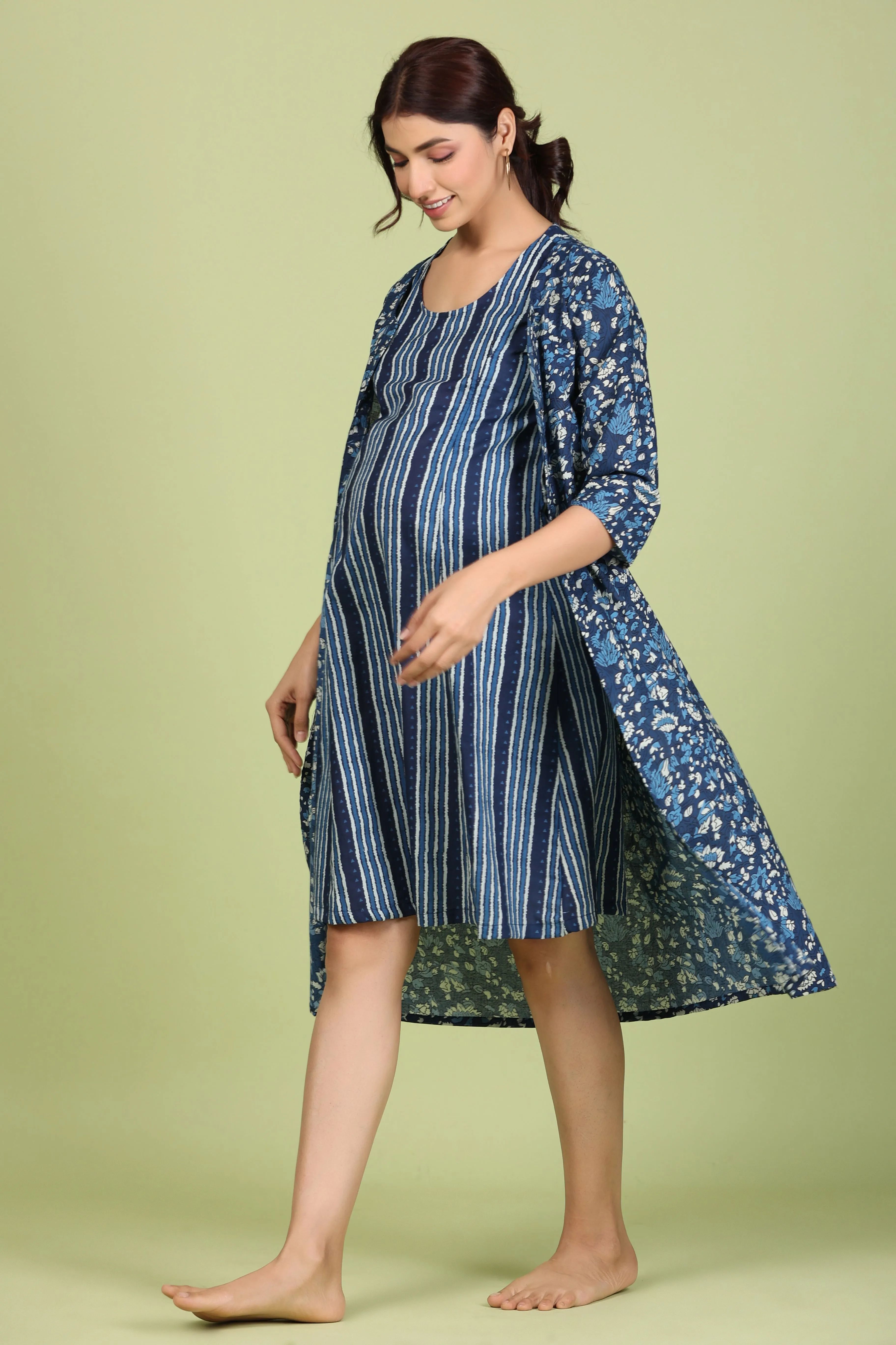 Batik Print on Blue Maternity Feeding Shrug Set