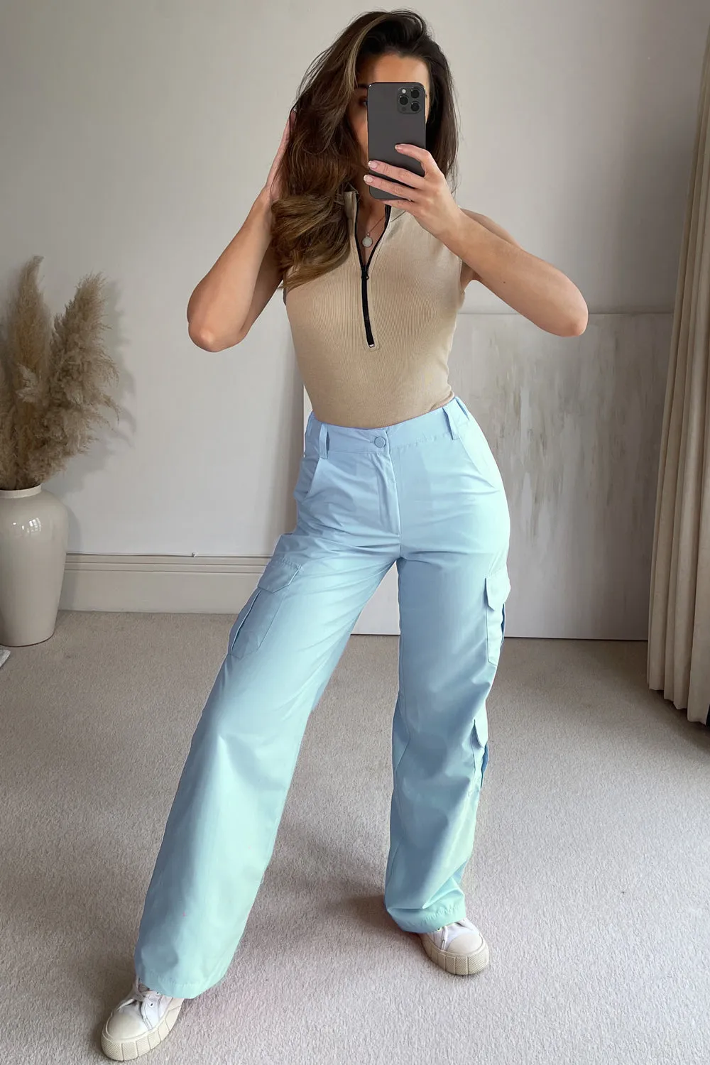 Bianca Blue Pocket Detail Wide Leg Cargo Trousers