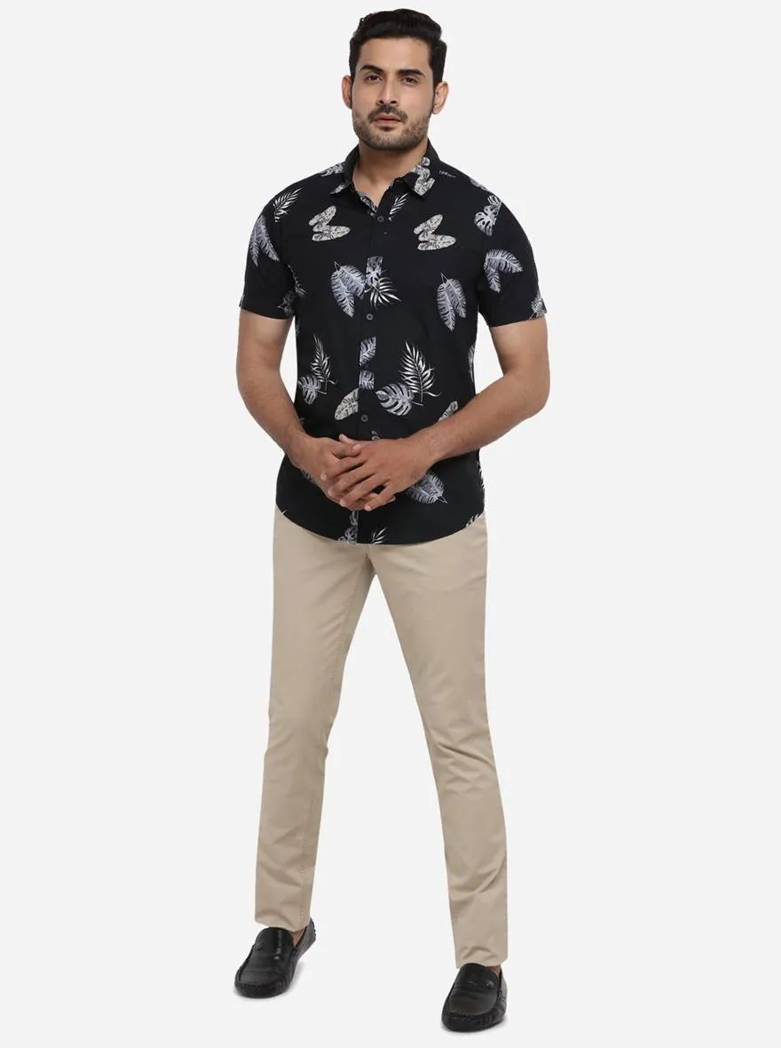 Black Printed Slim Fit Casual Shirt | Greenfibre