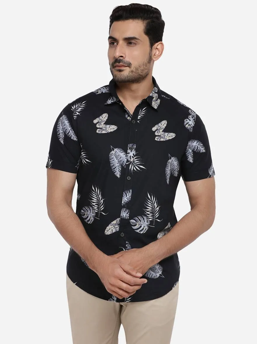 Black Printed Slim Fit Casual Shirt | Greenfibre