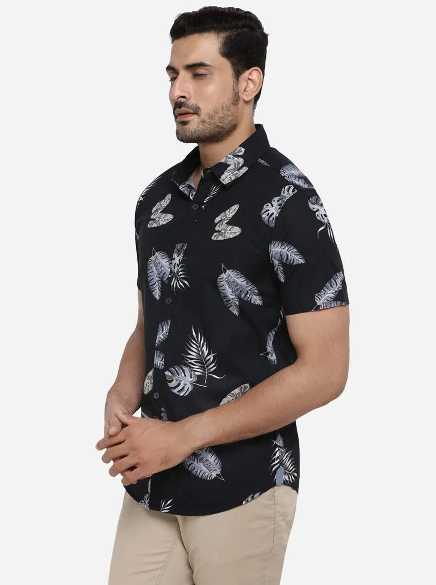 Black Printed Slim Fit Casual Shirt | Greenfibre