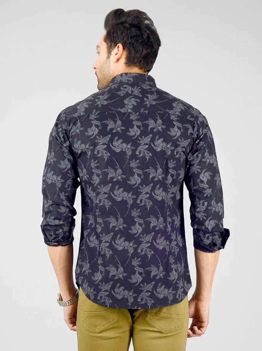 Black Printed Slim Fit Casual Shirt | Greenfibre