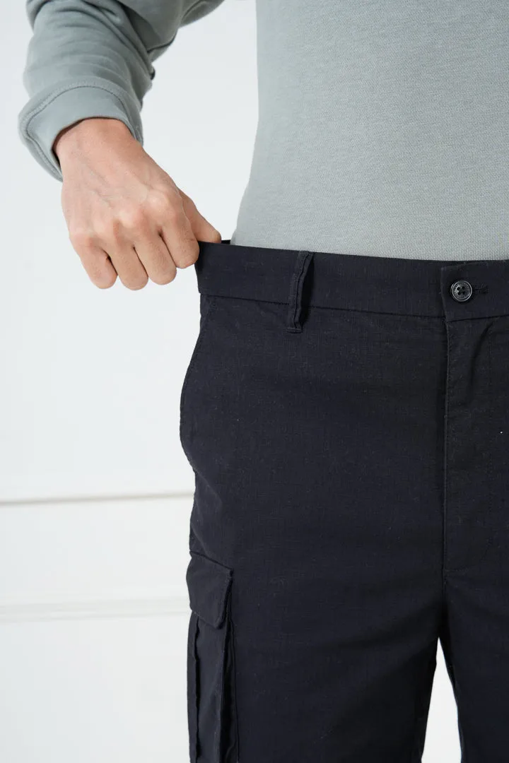 Black Ripstop Textured Cargo Shorts