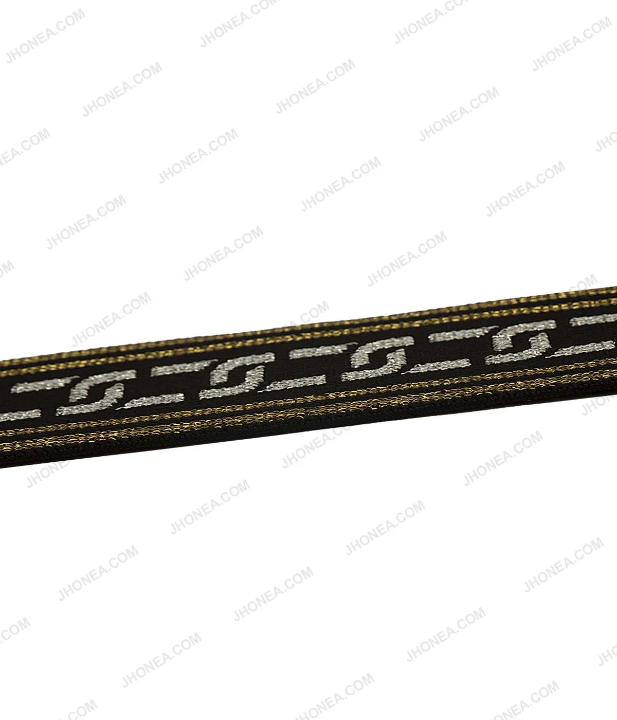 Black with Shiny Metallic Gold & Silver Decorative Elastic