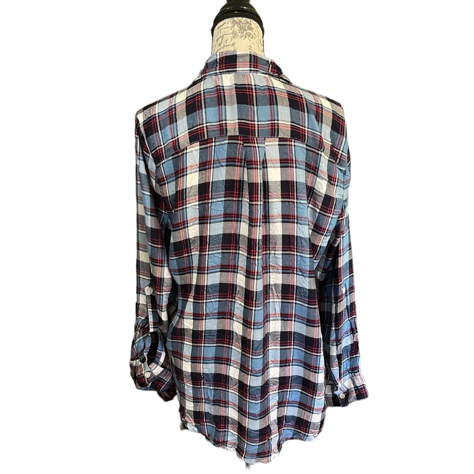 Blue Rain Blue White Plaid Flannel Shirt Size X-Large