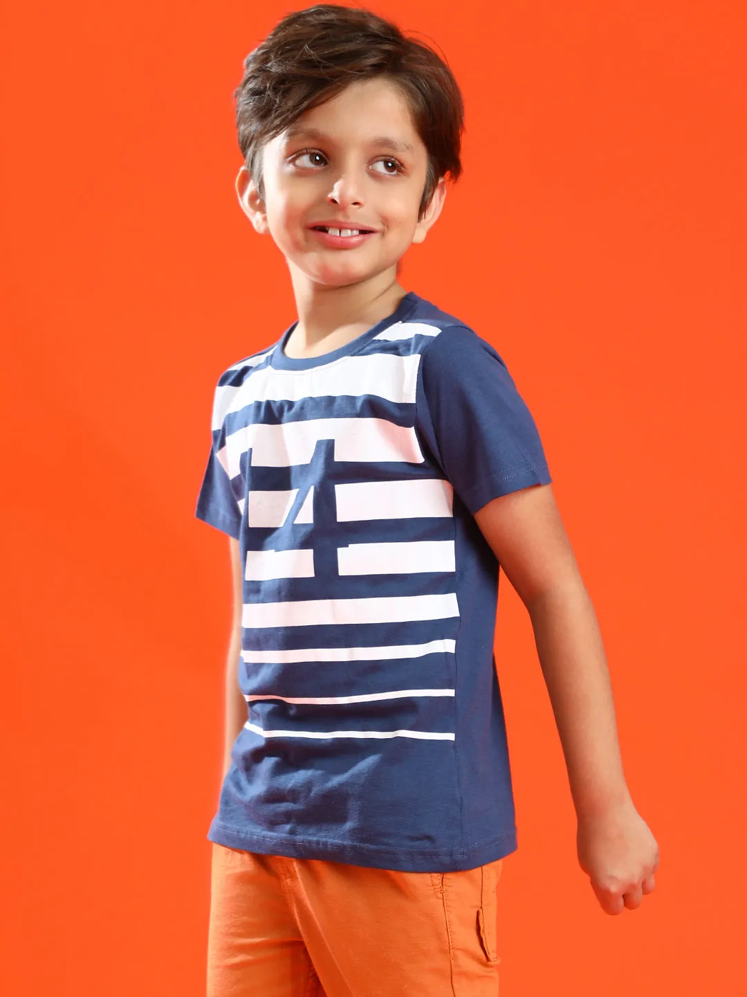 Boys Navy Blue 100% Cotton Printed T-shirt