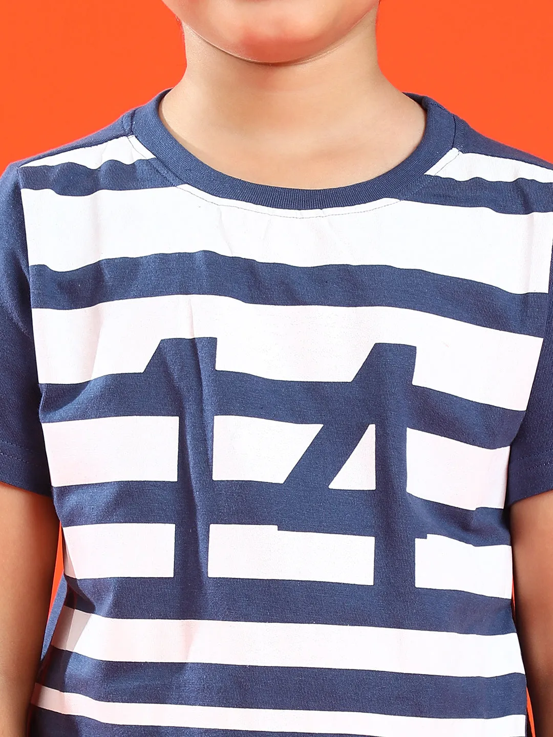 Boys Navy Blue 100% Cotton Printed T-shirt