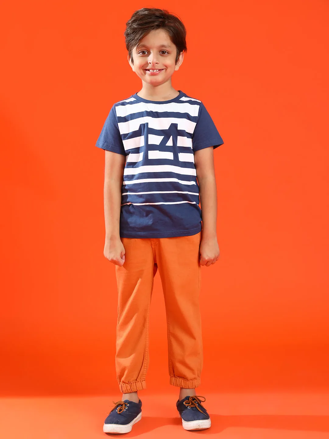 Boys Navy Blue 100% Cotton Printed T-shirt