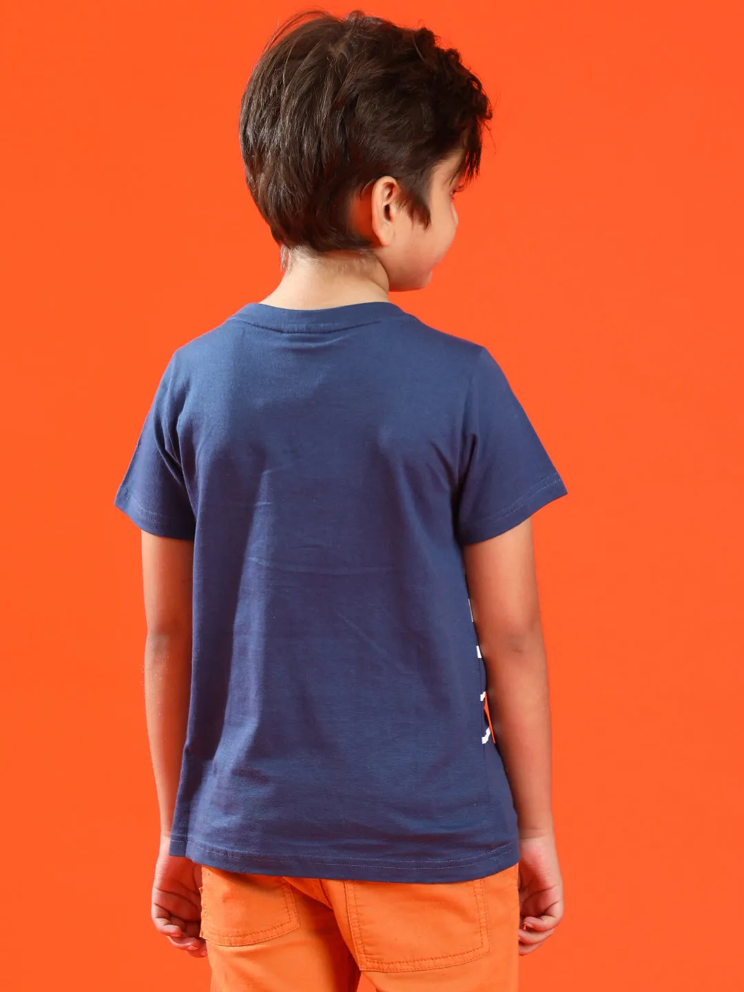 Boys Navy Blue 100% Cotton Printed T-shirt