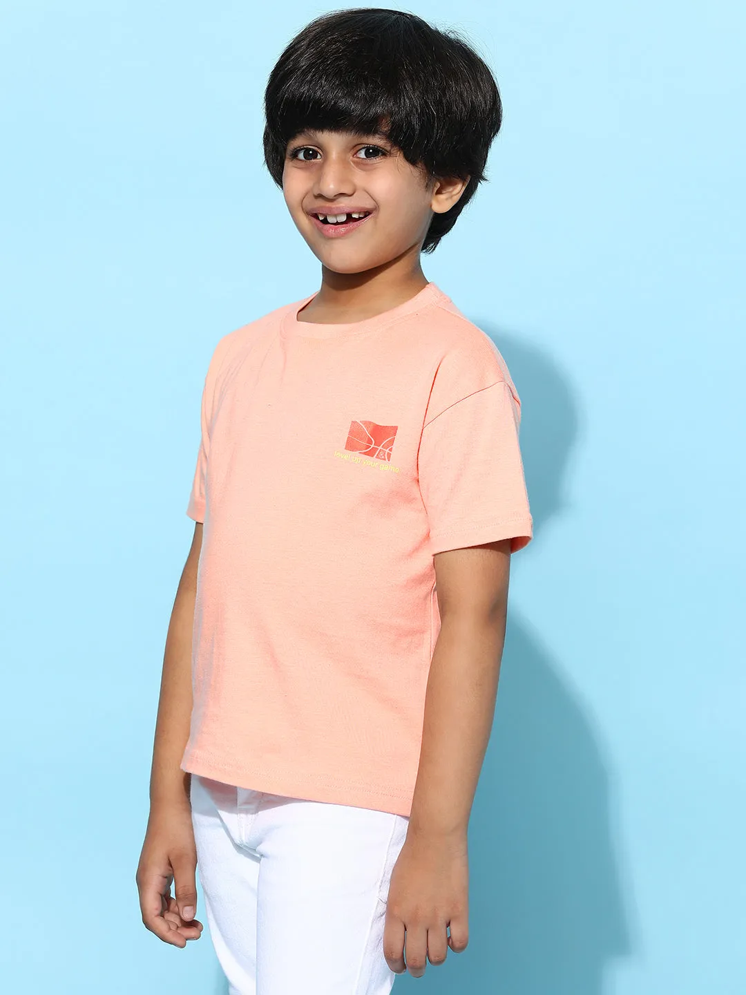 Boys Pink 100% Cotton Printed T-shirt