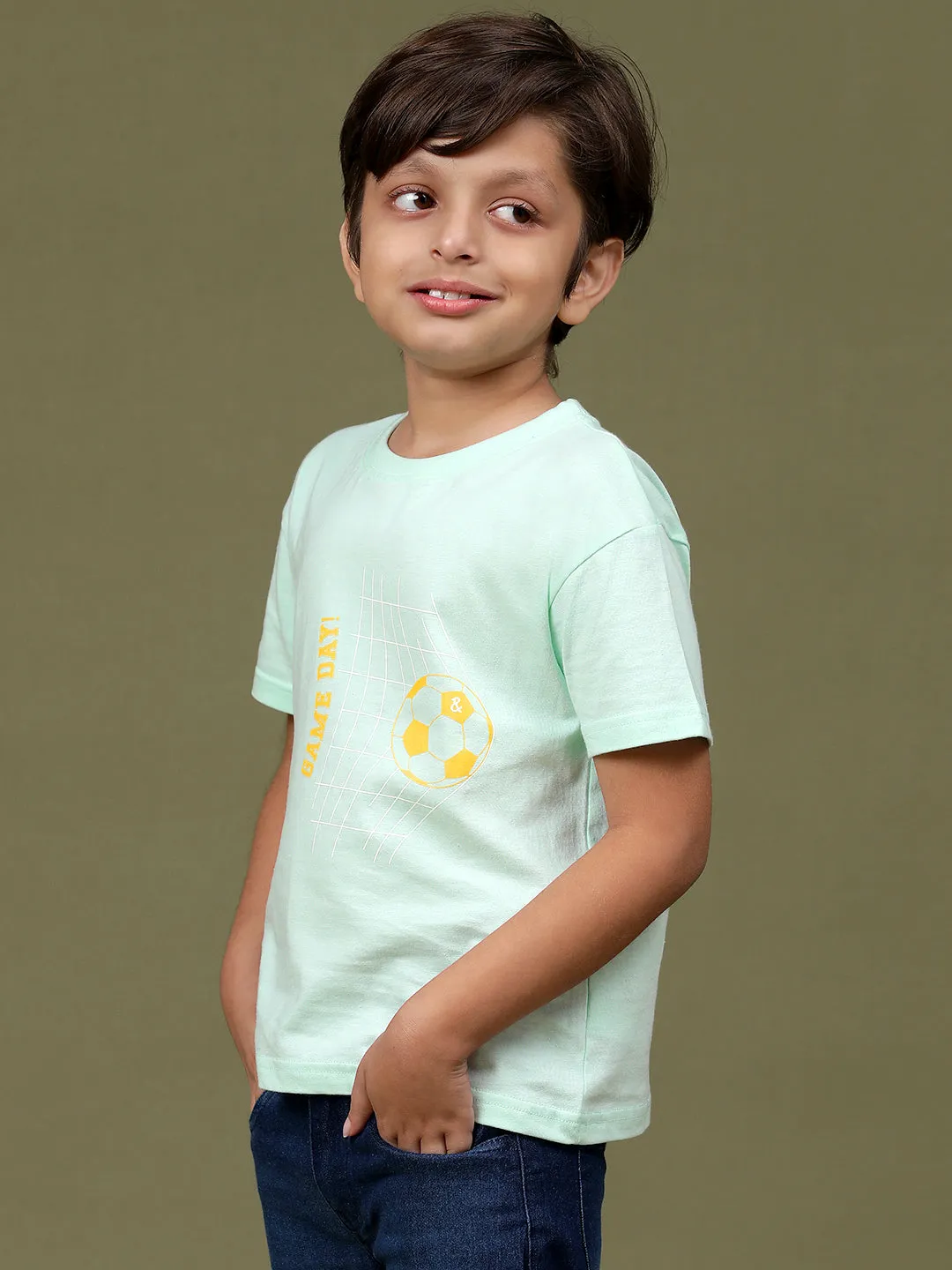 Boys Sky Blue 100% Cotton Printed T-shirt