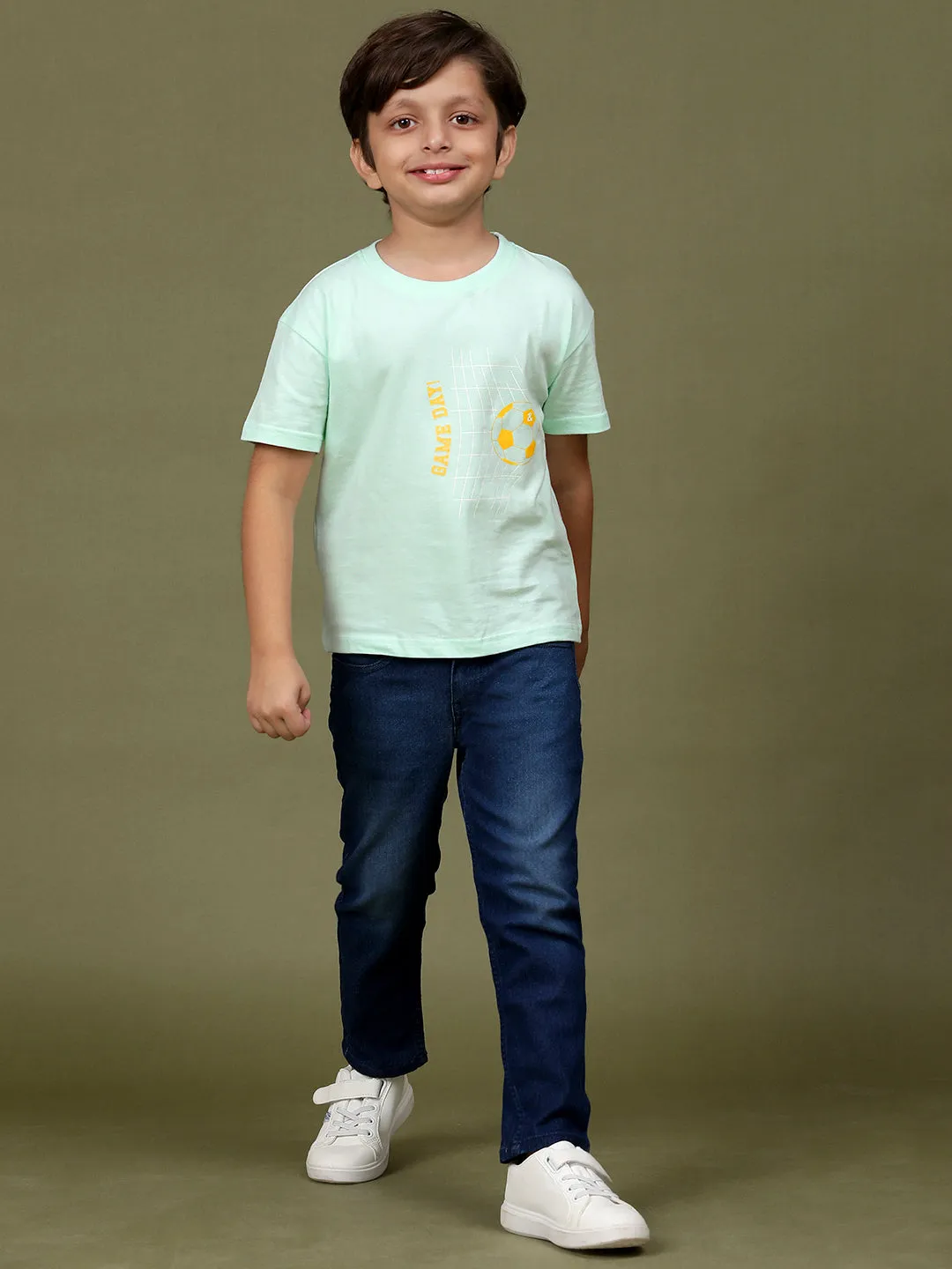 Boys Sky Blue 100% Cotton Printed T-shirt