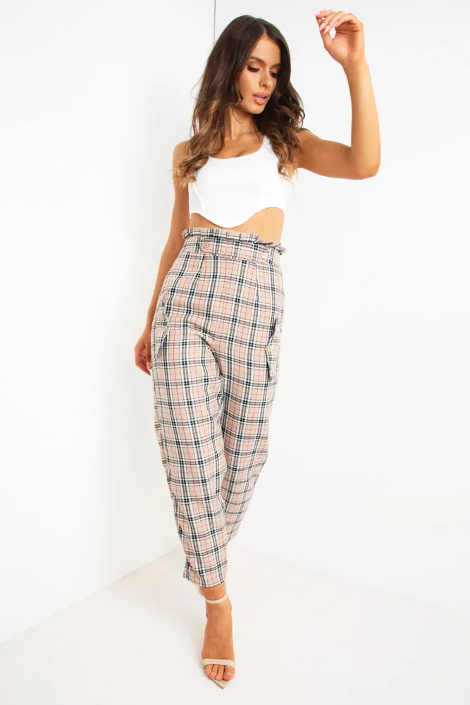 Brown Tartan Print Tailored Trousers