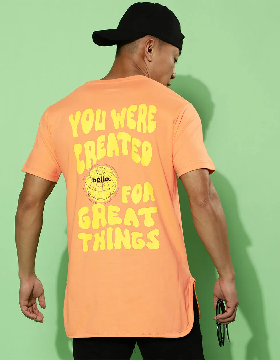 Created for Great Things Orange Regular Back Typographic Printed Tshirt