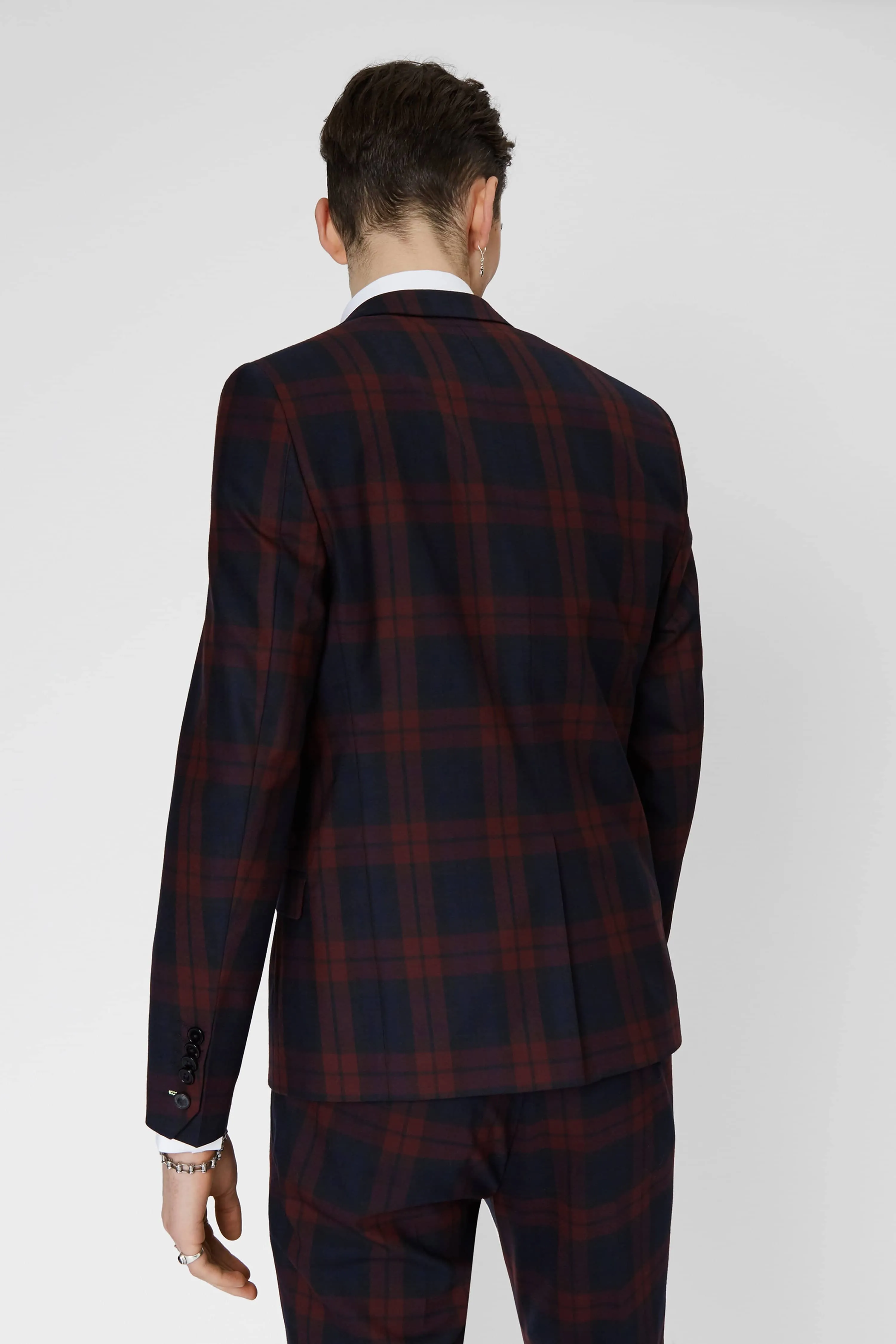 Ginger Skinny Fit Burgundy Tartan Jacket