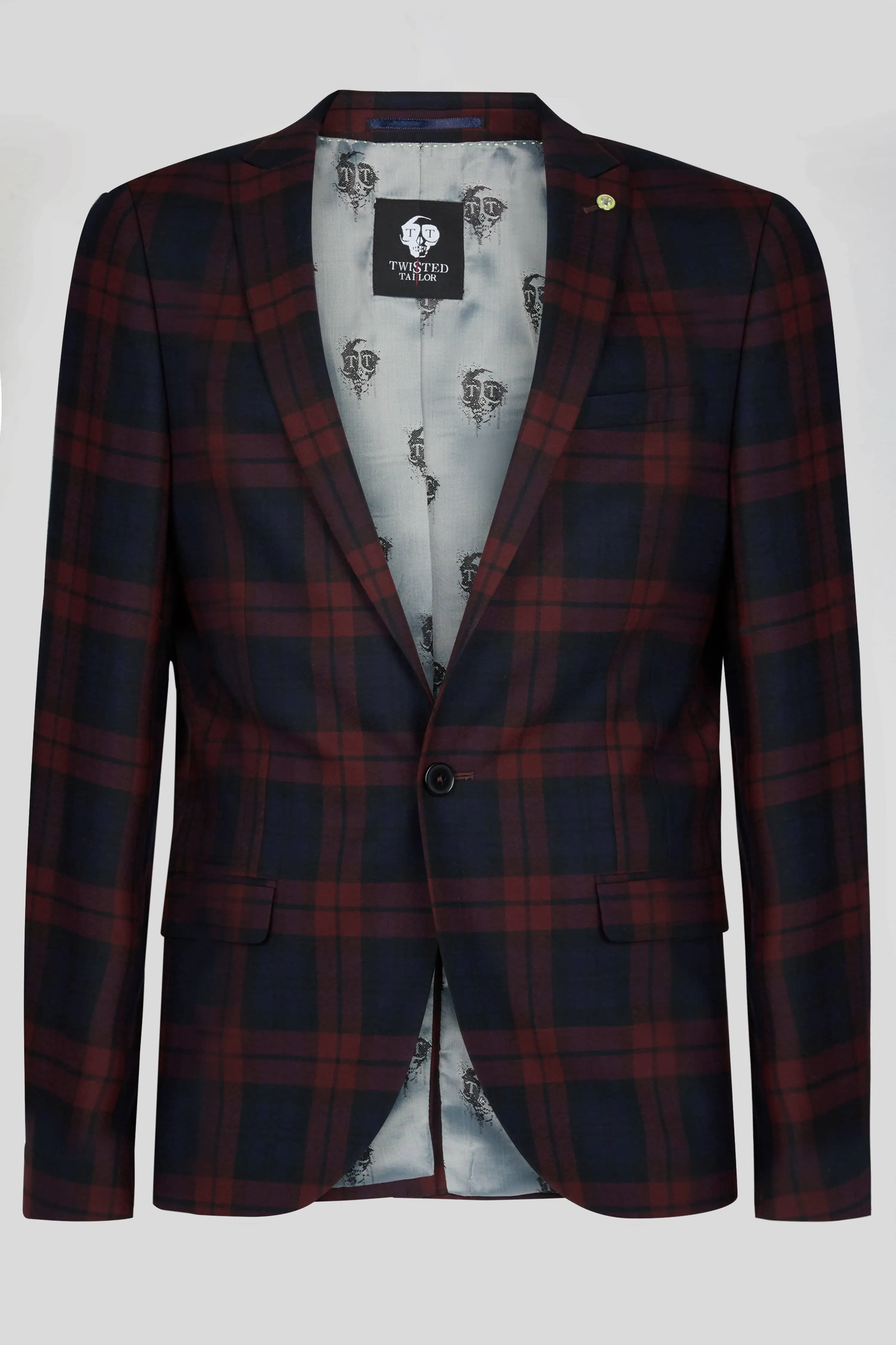 Ginger Skinny Fit Burgundy Tartan Jacket