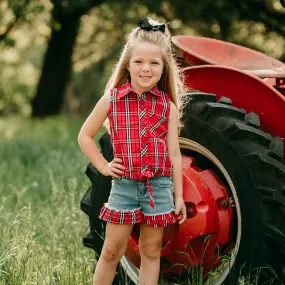 Girl's Shea Baby Red Plaid Tie Shirt Kid