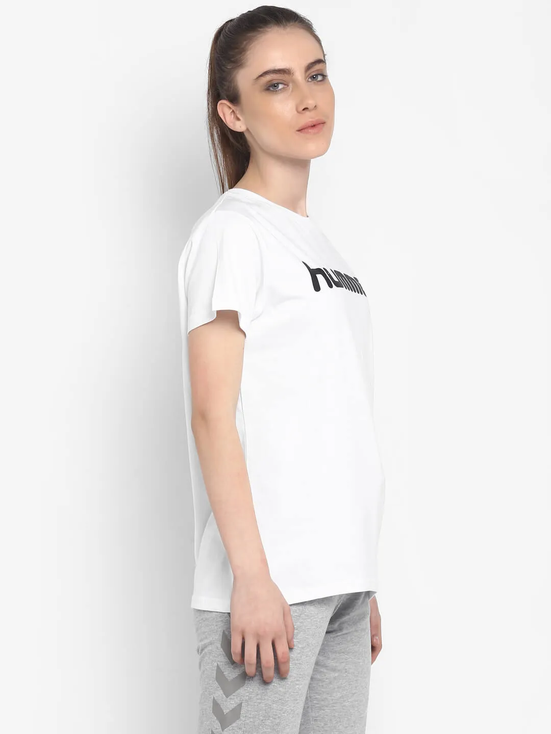 Go Women Cotton White Logo T-Shirt