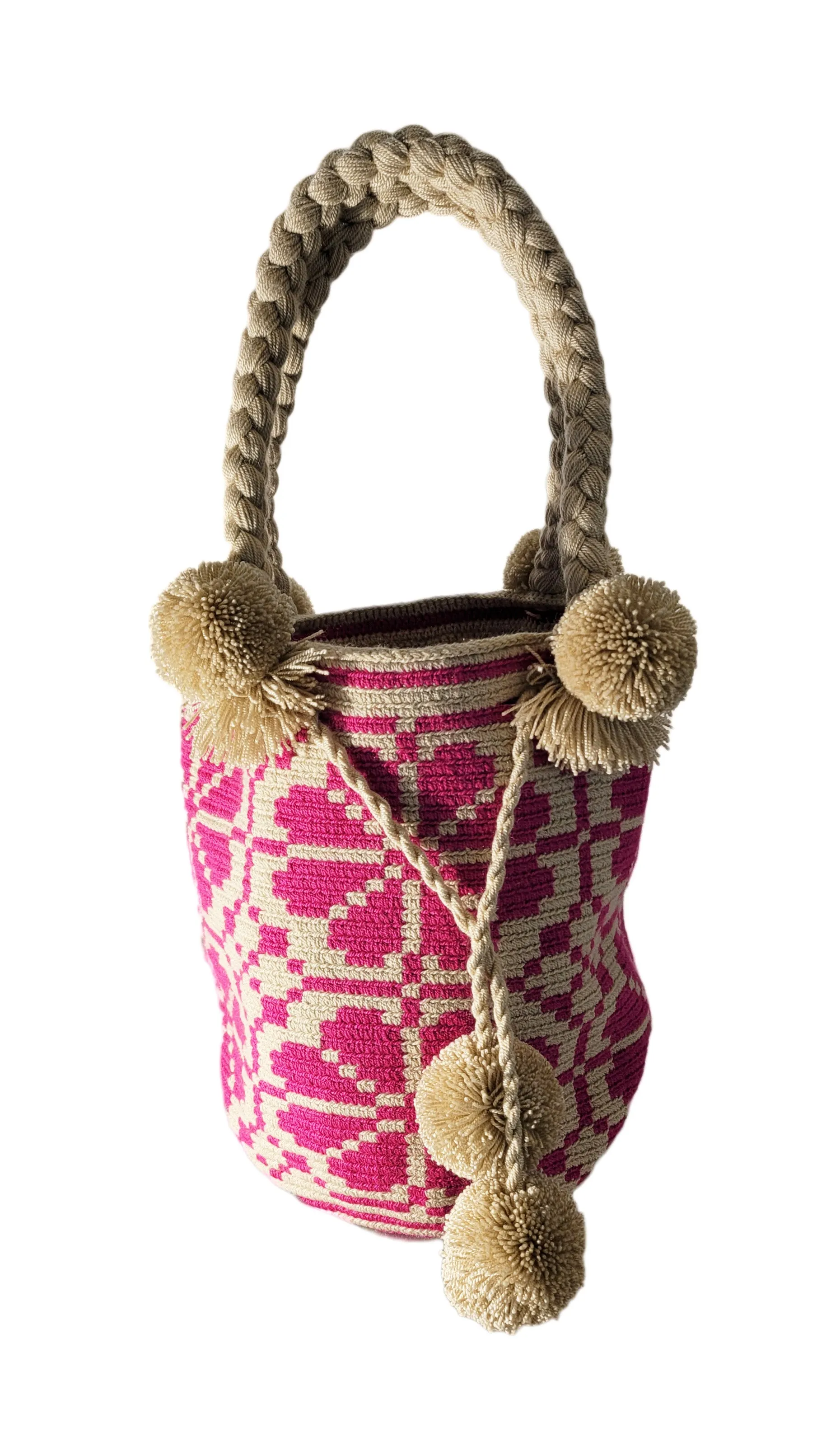 Isla Medium Short Handle Design PomPom Mochila