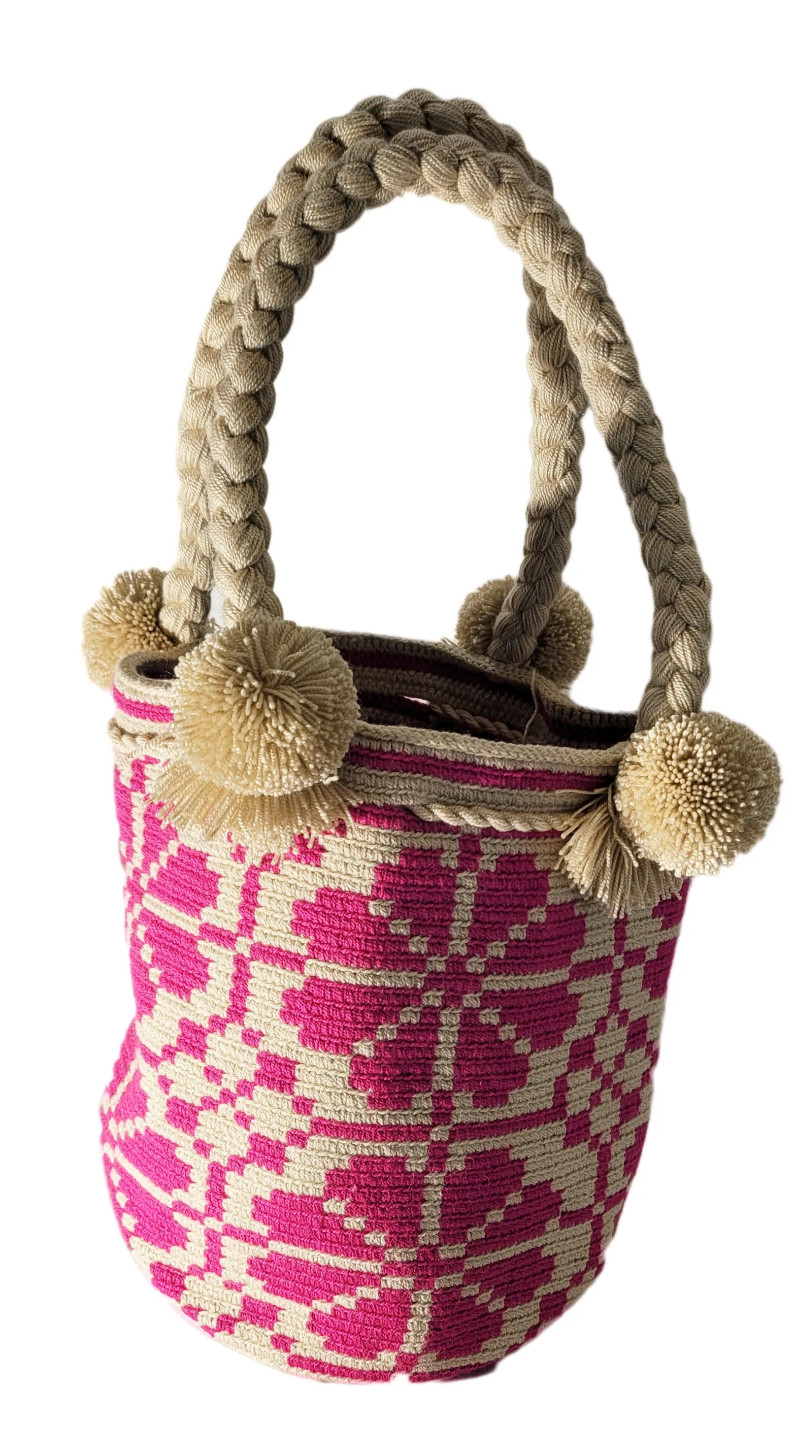 Isla Medium Short Handle Design PomPom Mochila