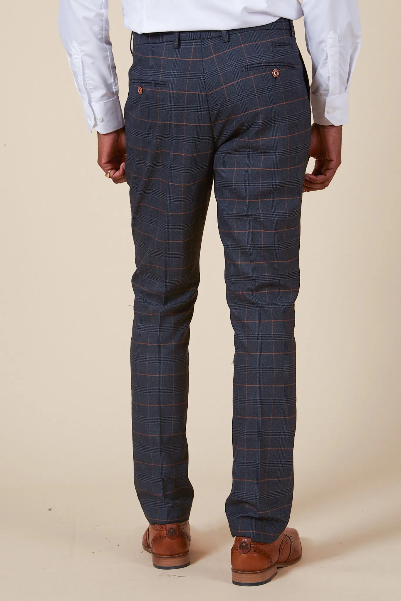 JENSON - Marine Navy Check Suit With Double Breasted Waistcoat