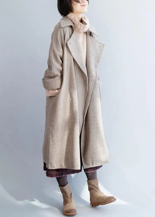 khaki Woolen Coat Women Loose fitting flare sleeve Jackets & Coats winter jackets