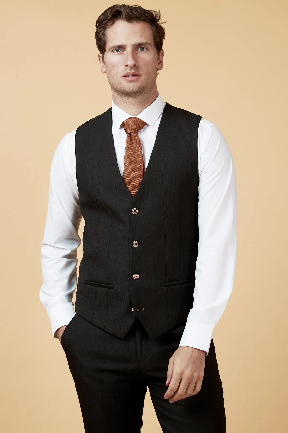 MAX - Black Three Piece Suit with Contrast Buttons