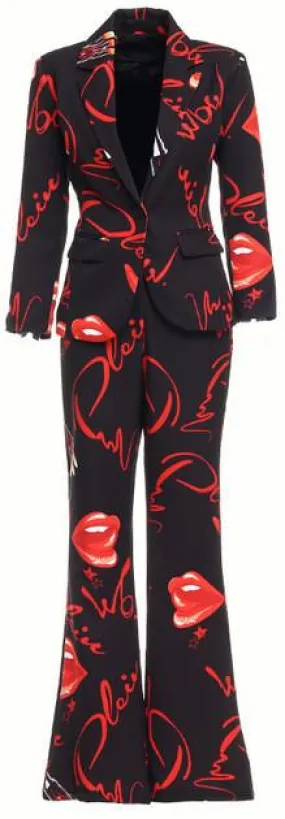 'Plein' Printed Blazer & Pant Set in Black