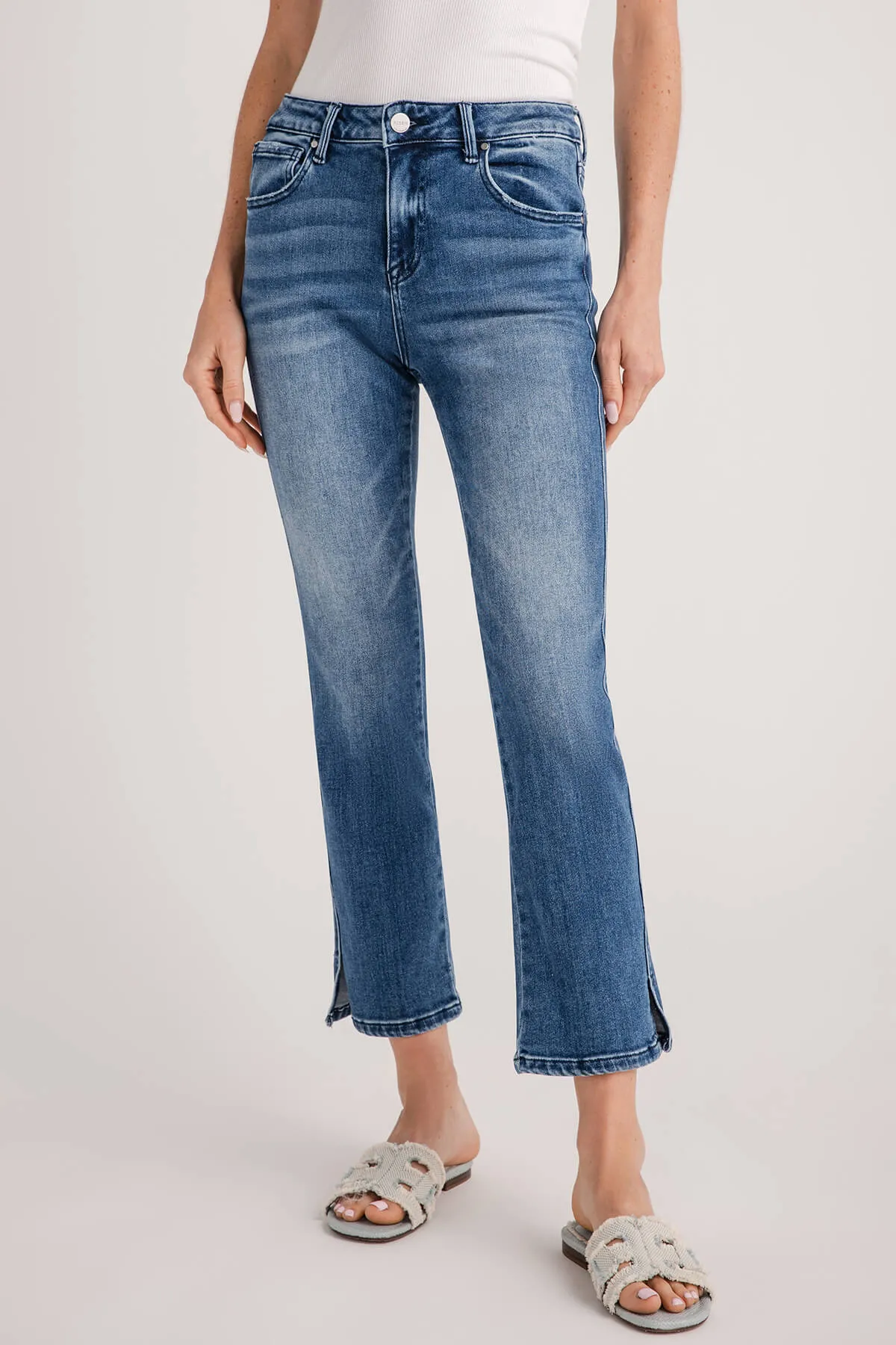 Risen Blair Mid Rise Slim Side Slit Straight Leg Jeans