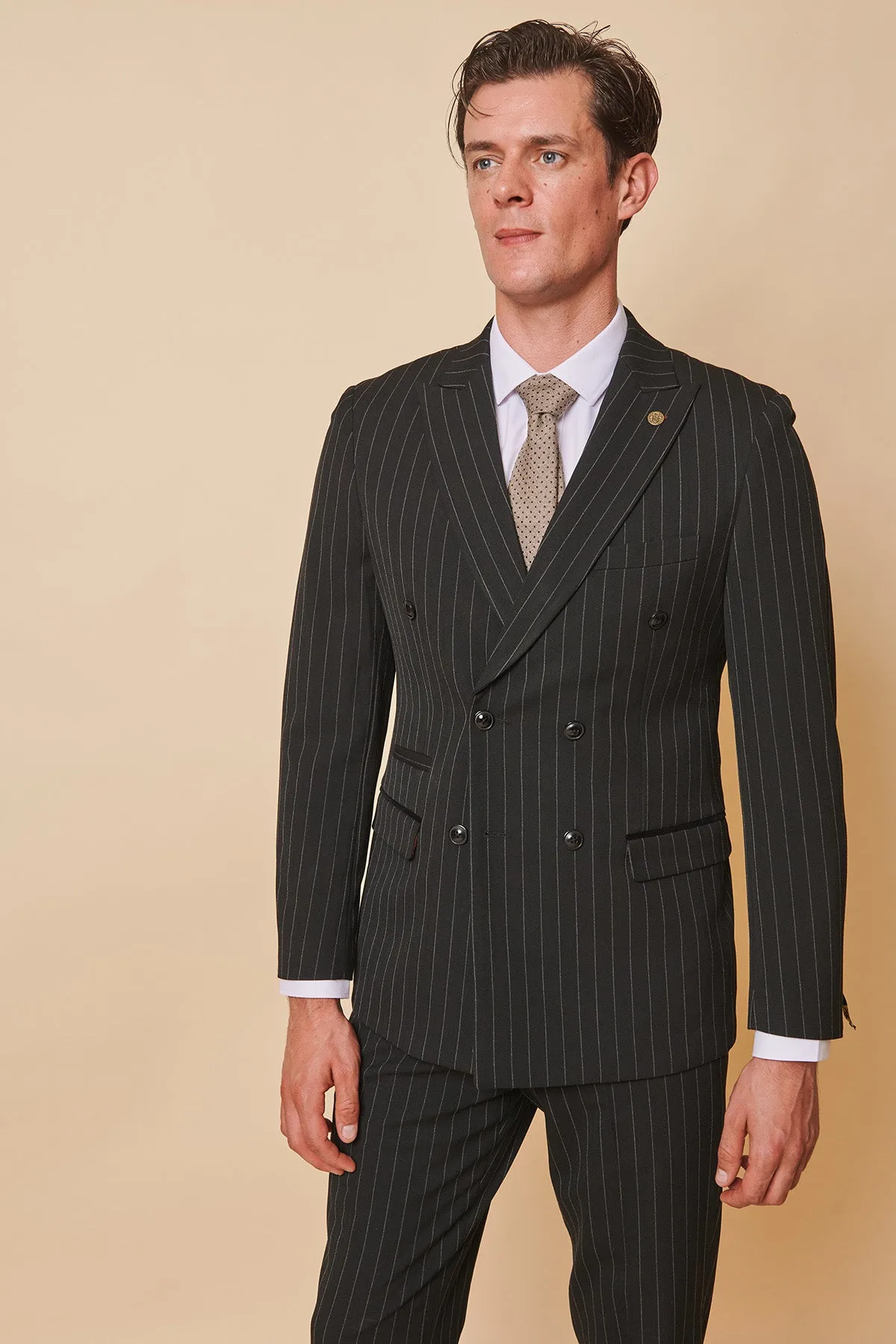 ROCCO - Black Pinstripe Double Breasted Two Piece Suit