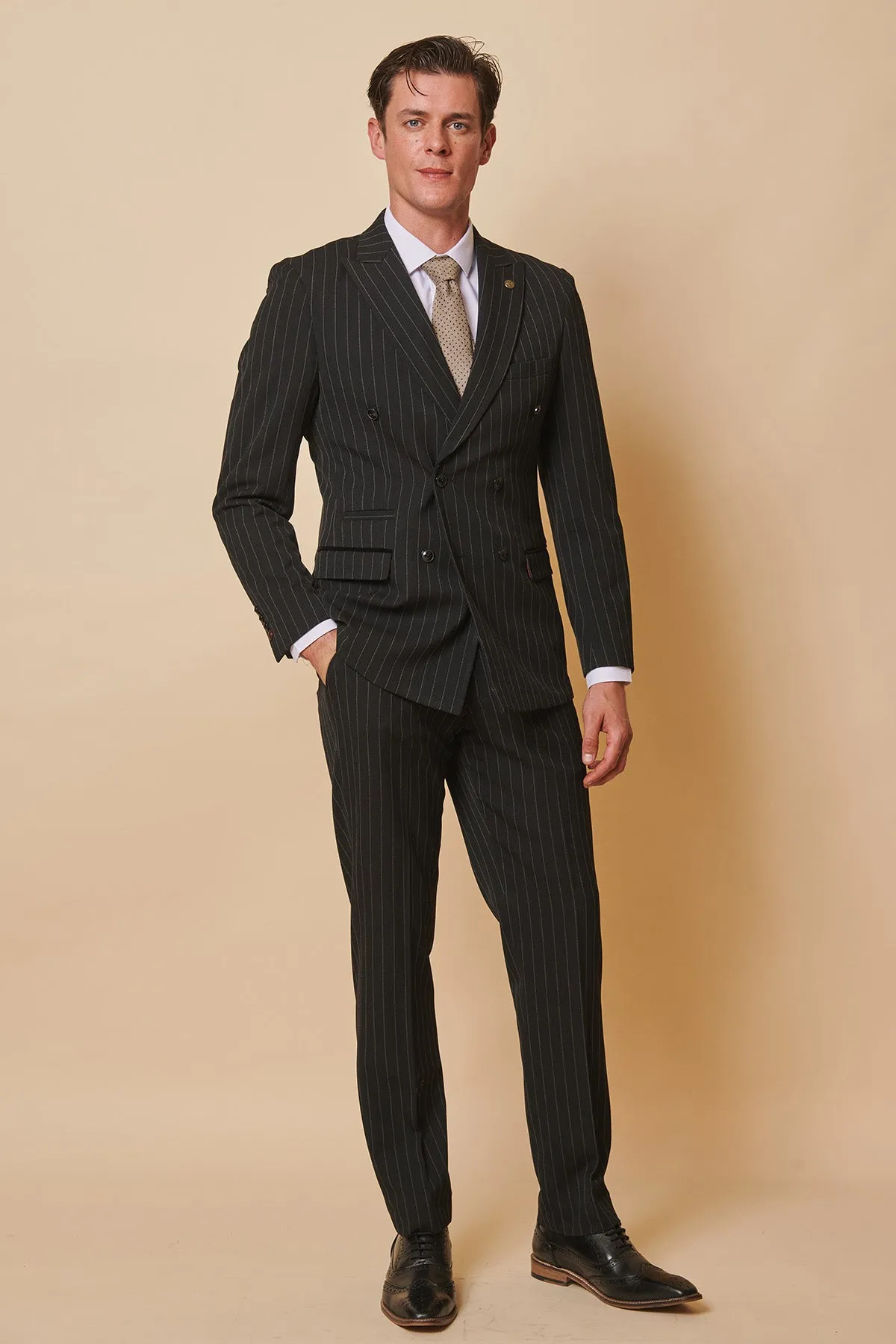 ROCCO - Black Pinstripe Double Breasted Two Piece Suit