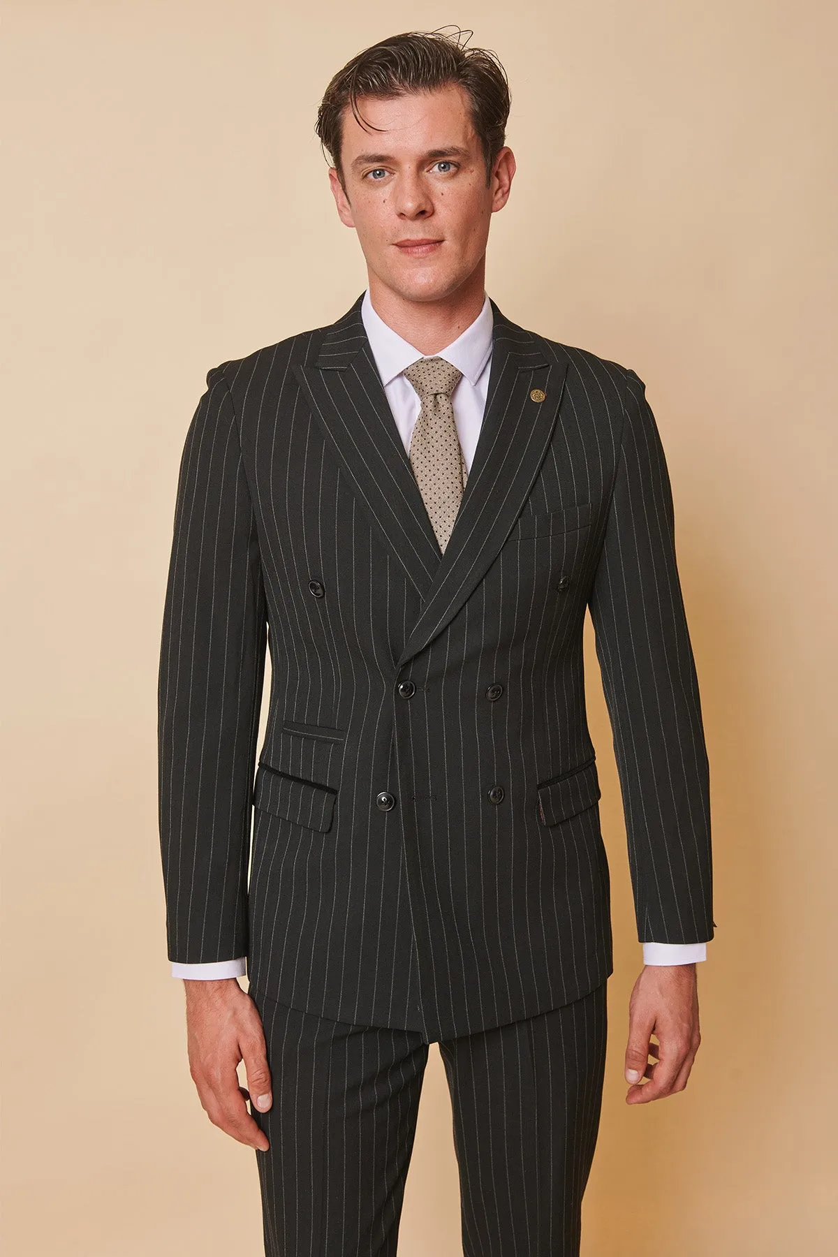 ROCCO - Black Pinstripe Double Breasted Two Piece Suit