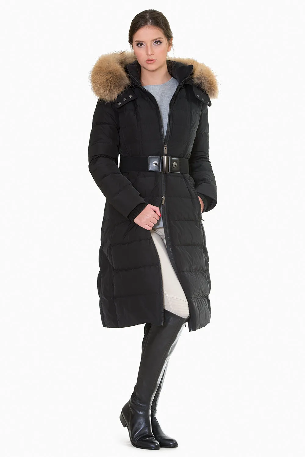 Simple and stylish belted down coat