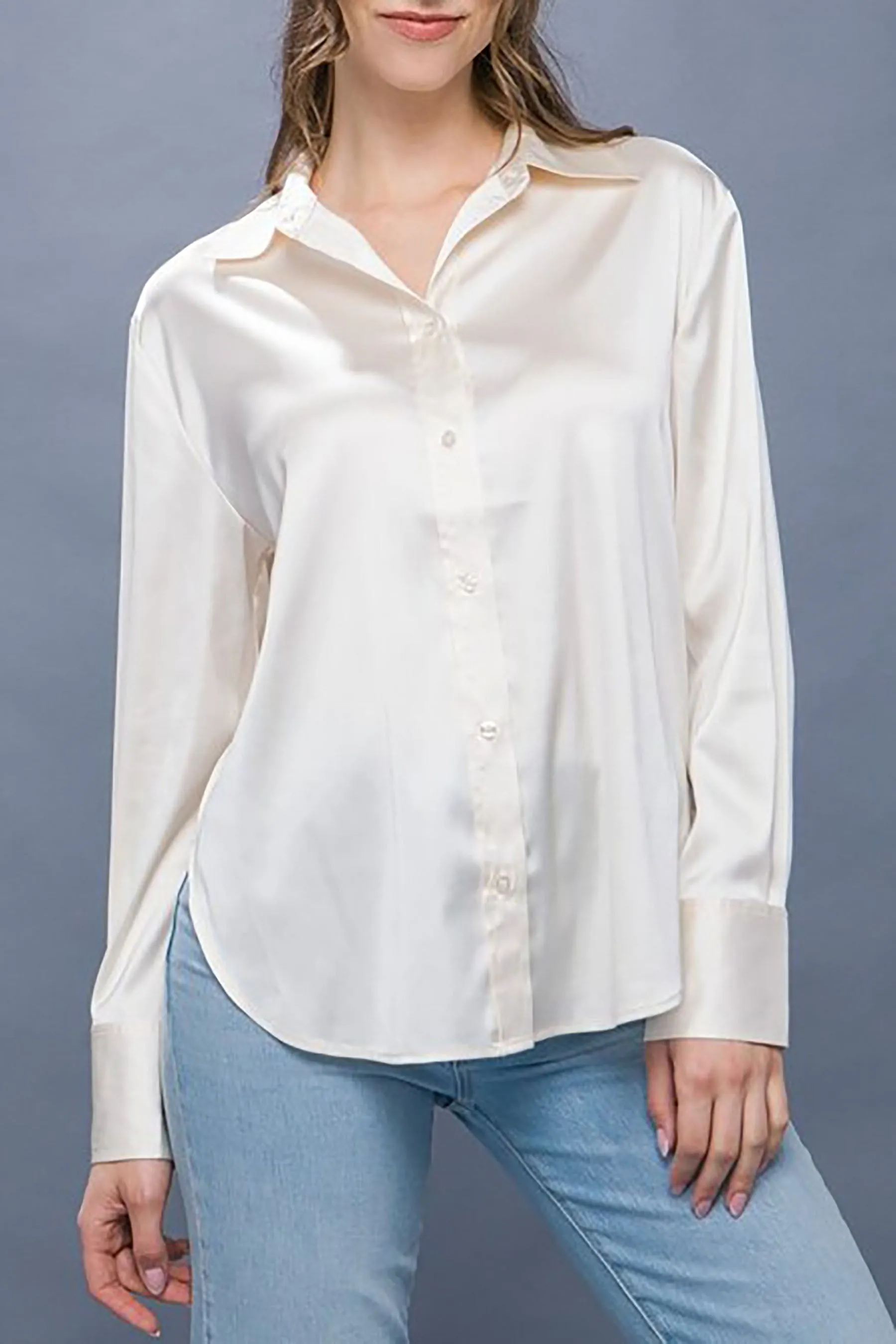 Women's  Casual Long Sleeve Button Down Satin Shirts