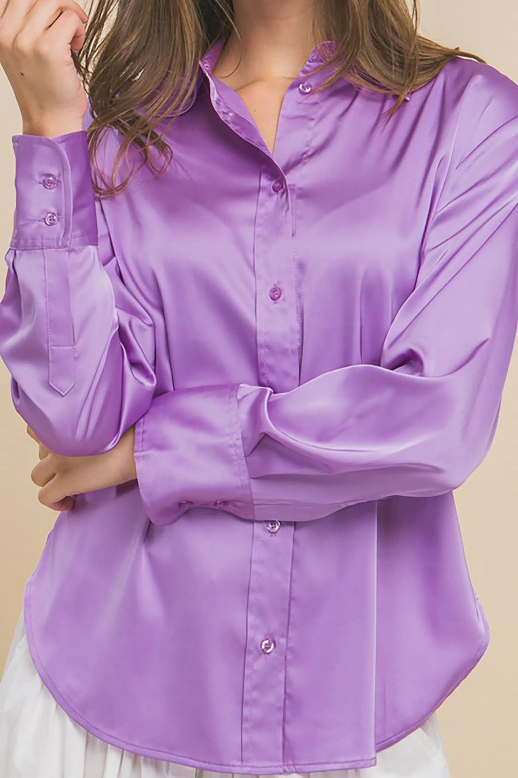 Women's  Casual Long Sleeve Button Down Satin Shirts