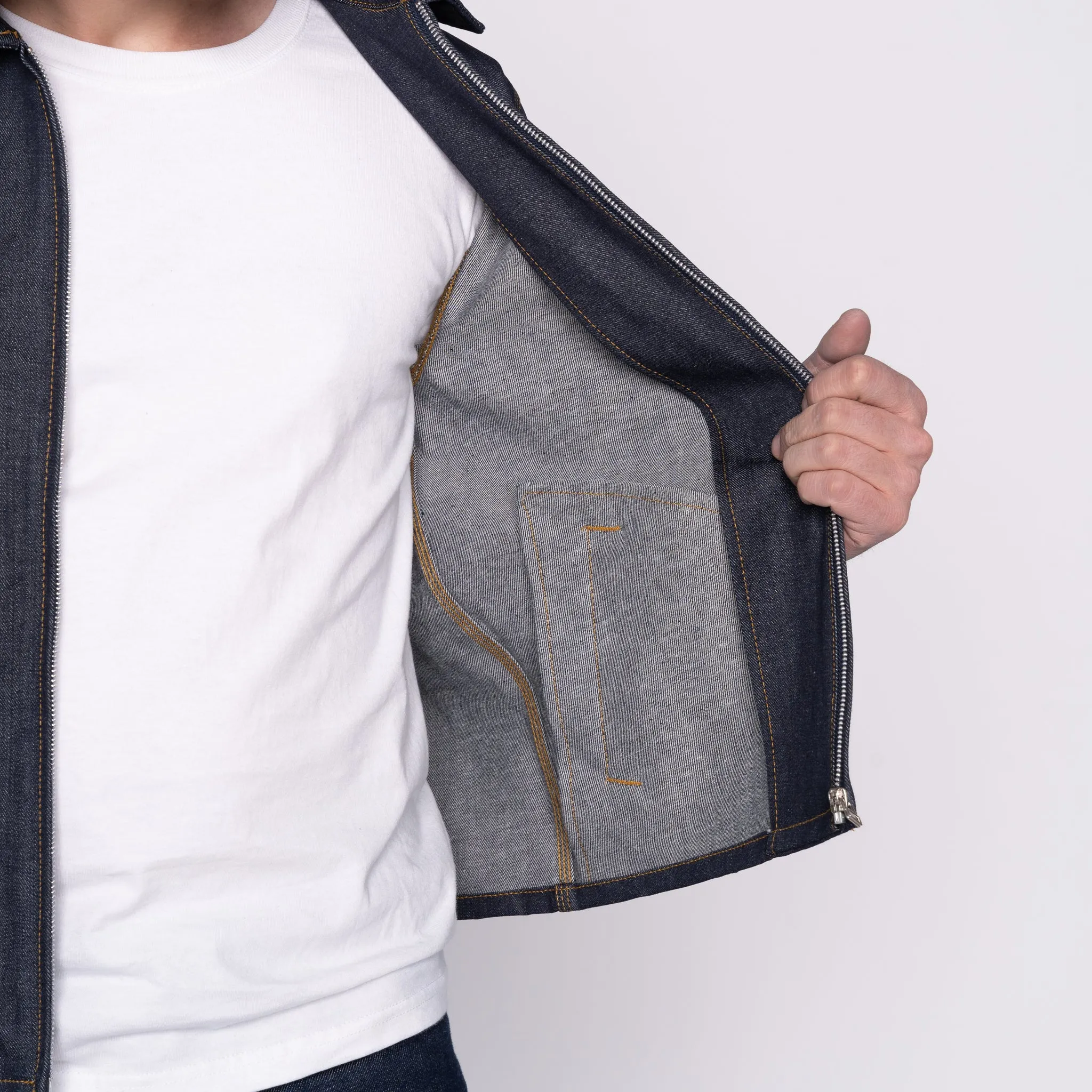 Left-Hand Twill Denim Zip-Up Chore Jacket